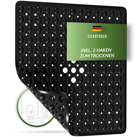 SilverRack - rutschfeste, BPA-freie Duschmatte 53 x 53 cm für Kinder & Schimmelresistente Badematte, maschinenwaschbar (Schwarz)