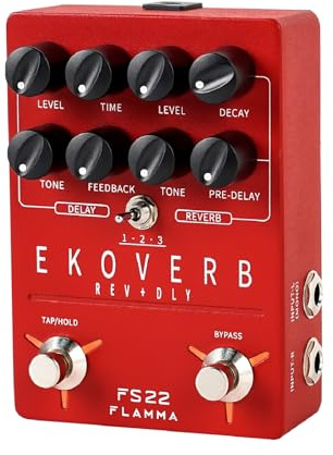 FLAMMA FS22 Stereo Delay & Reverb Combo Effects Pedal Ambient Guitar Pedal with 3 Pairs Combo Effects Reverse Delay Shimmer Reverb Tap Tempo Freeze Trail On Function