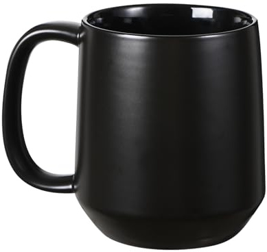 Miicol Ceramic Coffee Mug, 455ml Large Coffee Cup, Tea Mug with Handle, Flat Bottom Mug for Men, Women, Office, Microwave and Dishwasher Safe, Multi-Color, Black