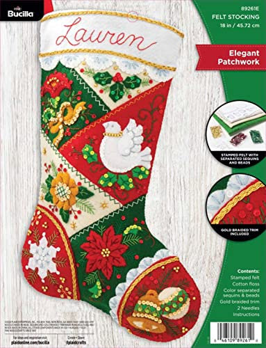 Bucilla 89261E - Juego de calcetines navideños con apliques de fieltro, retales elegantes, 18 pulgadas, algodón