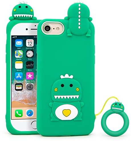 LIUKE Niedliche iPhone SE 2020 Hülle, iPhone 6-8 & 6s Hülle, Lustige 3D Cartoon Tiere Grüner Kleiner Dinosaurier Weiche Silikon Stoßfeste