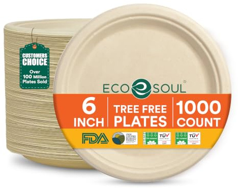 ECO SOUL Bagasse-Teller, natürliche (15cm, 200 Stück) | Nachhaltige Alternative, 100% kompostierbar, Extra stabildeal für den täglichen Gebrauch, Premium Qualität, 200er Pack