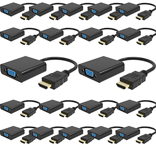 HD to VGA Adapter, Gold-Plated HD to VGA Converter (Male to Female) Compatible with Computer, Desktop, Laptop, PC, Monitor, Projector, HDTV, Chromebook, Raspberry Pi, Roku, Xbox and More (20PCS)