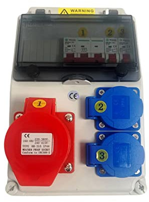 BotaBay Stromverteiler 230V 16A Wandverteiler mit 2 Steckdose Baustromverteiler, 3LS C16A Leitungsschutzschalter CEE-Steckdose Verteilerkästen IP65 Schutzart Stromverteiler