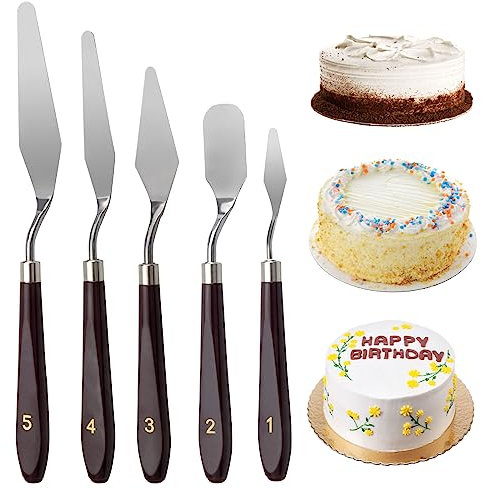 5 Stück Streichpalette Set, Streichpaletten für Torten Kuchen Creme Spachtel, Set Edelstahl Winkelpalette Backen Gebäck Werkzeug Rührschaber Set Kuchen Dekorieren Schaber Toner Werkzeug