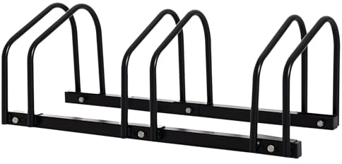 HOMCOM Aparcamiento para Bicicletas Soporte de Acero 76x33x27 cm Negro | Para Aparcar Bicicletas, en el Suelo o Pared, Estacionamiento para Interior y Exterior