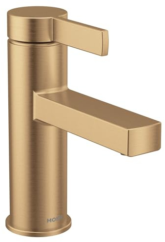 Moen Beric Bronzed Gold Modern One-Handle Single Hole Bathroom Faucet with Drain Assembly and Optional Deckplate for Your Bath Sink, 84774BZG