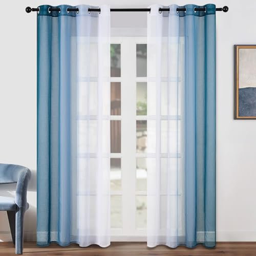 Topfinel Tende per Interni Camera da Letto Voile Trasparenti con Occhiell Tende Azzurro 140x280cm Salotto Balcone Camerette dei Bambini 2 Pezzi Fantasia per Coppie
