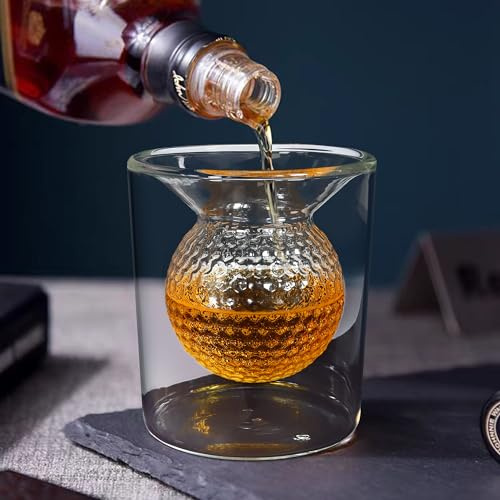 Albefer Whisky Glass, 160ml Embedded Golf Ball Shape Whiskey Glasses Tumbler, Golf Gifts for Mens Golfers, Unique Rum Glass Wine Glasses Drinking Accessory for Home Bar Party Game Birthday Gifts
