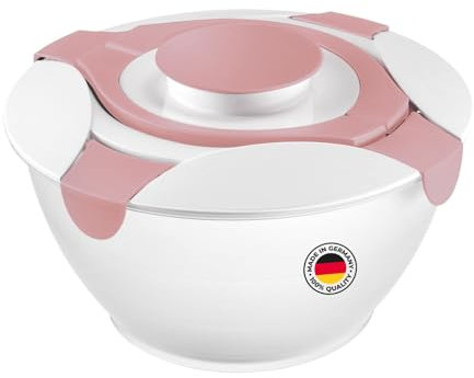 Westmark Salatbutler/-schüssel mit Tragegriffen und Dressing-Behälter, Fassungsvermögen: 6,5 Liter, Kunststoff, Praktika, Transparent/Weiß/Rosa, 2422227P