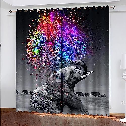 Vorhang, Kinderzimmer, 3D Tierischer Elefant 2 X 85 X 200 Cm Kindervorhänge Mit Ösen, Polyestervorhänge, Wärmeschutzvorhang, Blickdichter Vorhang Mit Ösen, Kindervorhänge Für Wohnzimmer, Sc -3T0Z7C0R5