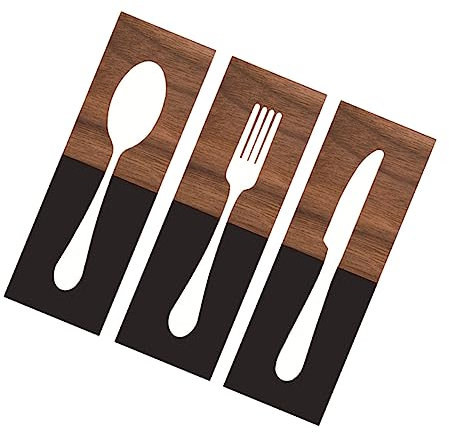 Cabilock Letrero Colgante De Madera Rústica 3 Piezas Cuchillo, Tenedor y Cuchara, Decoración De Pared Para Cocina y Comedor, Estilo Campestre, Acabado Liso y Resistente, Adecuado Para Hogar