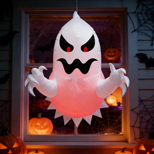 DXIA Halloween Aufblasbar Geist, Aufblasbarer Gruseliger Fliegender Geist, Aufblasbarer Geist hängt am Fenster mit LED-Licht und Luftgebläse, Halloween Geister Outdoor Dekorationen