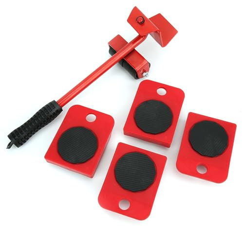 Transport Shifter, Heavy Duty Furniture Moving Tool, Ergonomic and Anti-Slip Handle Design, Suitable for Handling Heavy Goods, for Home Use, Plastic and Iron, Red Crowbar and Panel