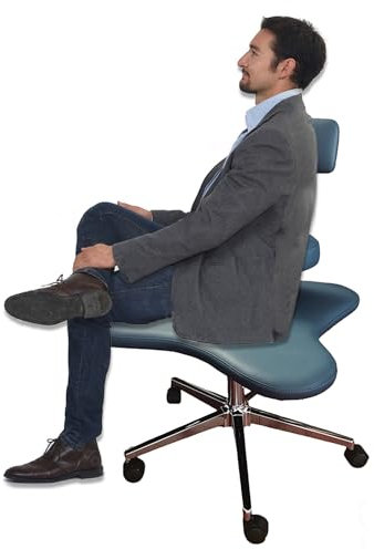 Ergonomischer Bürostuhl mit Kreuzbeinen, mit Rückenstütze und 2 Kissen, höhenverstellbarer Kniestuhl für Meditation, Kniebeugen und Massage, bequemer Rollstuhl (blau)