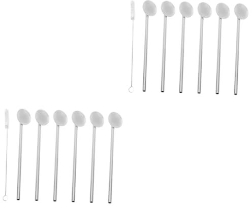 Amosfun 14pcs Coffee Spoon Expresso Clean Stirrer Stainless Steel Straw Spoon Reusable for Hot Beverages Family Office Use