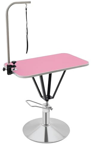 GMSLuu Table de toilettage hydraulique pour animaux, hauteur réglable 75 à 85 cm, plateau de table pivotant à 360 °, capacité de charge 100 kg (rose, carré)