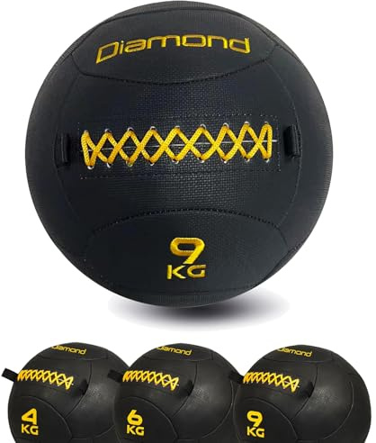 G5 HT SPORT Wall Ball DIAMOND per Crosstraining [4, 6, 9 kg] Palla Professionale in Pelle con Cucitura Rinforzata | Palla Medica, Palla Fitness per Workout Intensivi e Competizioni (9, Chilogrammi)