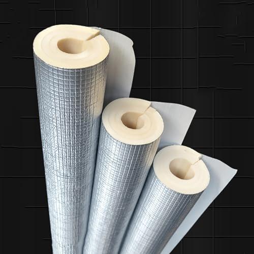 HSPLXYT Lana Aislante for tuberías de Agua, lámina de Aluminio en Relieve, tubería Aislante autoadhesiva de Extremo Abierto, tubería aislada con Espuma de Polietileno anticongelante(48mm)