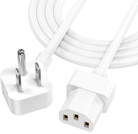 AGVEE 10ft TV Power Cord, 90 Degree Angled L-Shaped ETL Listed 18AWG 3-Prong AC Power Cable IEC C13 Replacement Compatible with HP Printer, Samsung LG Sony TV LCD, Instant Pot, ION iPA76, White