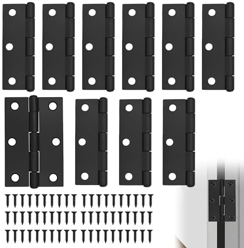Bansusu 10Pcs Black Modern Iron Plated Door Hinges, 3 Inch (75mm), 60pcs Screws, Internal Doors, Wooden Cupboard, PVC