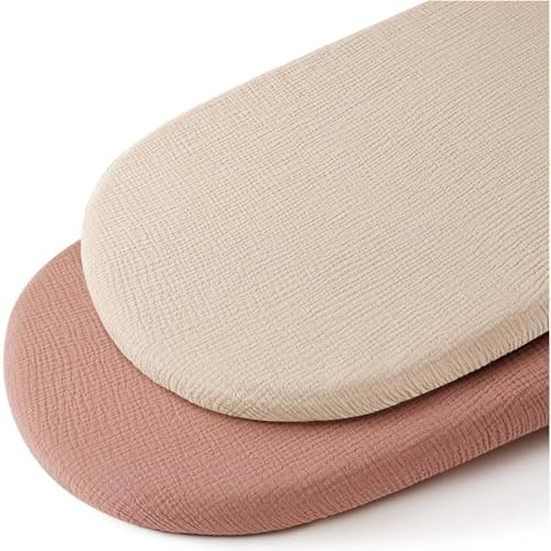 Sábana bajera ajustable de algodón de muselina, 80 x 40 cm, funda de colchón para cochecito y moisés, 2 unidades para moisés y cuna (rosa + albaricoque)