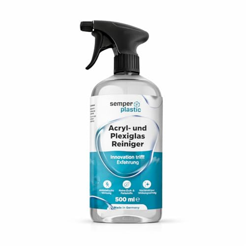 semper plastic Acryl- und Plexiglas Reiniger 500 ml – für Kunststofffenster, Badewannen & Acryloberflächen, streifenfrei, materialschonend, Innen/Außen, mit Mikrofasertuch