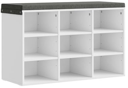 WOLTU Panca Scarpiera da Ingresso, Scaffale Porta Scarpe a 9 Scomparti con Seduta Imbottita, Mobile da Ingresso Salvaspazio in Legno, Bianco, 76,8x30x48,5 cm
