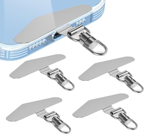 ShinningCare Phone Tether Tabs 4Pcs, Rotatable Metal Phone Lanyard Patch, Stainless Steel Phone Lanyard Pad, Cellphone Strap Connector Compatible with Most Smartphones