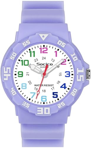 SOCICO Lernuhr Kinder Armbanduhr, 3ATM/30M wasserdichte Kinderuhr für Jungen Mädchen,Kinderuhr Analog Zeit Lernen Erntedankfest Weihnachtstag Geschenk (Lila)