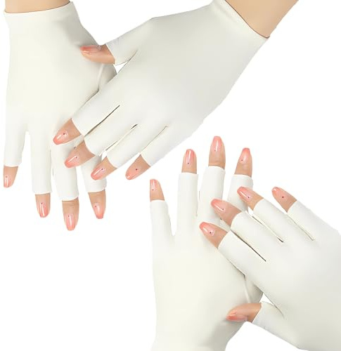Guantes sin Dedos Protección UV (2 Pares), Mitones Antideslizantes para Manicura UV, Accesorio Bicicleta y Cuidado Uñas Duradero