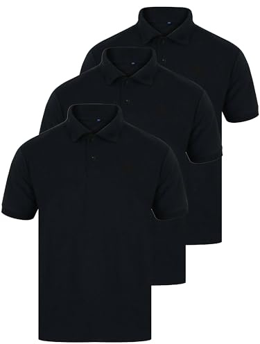 BRAND KRUZE 3 Pack Mens Polo Shirt T-Shirts Casual Cotton Short Sleeve Plain Top Buttoned Collar KZPL105 Black L (3 Pack)