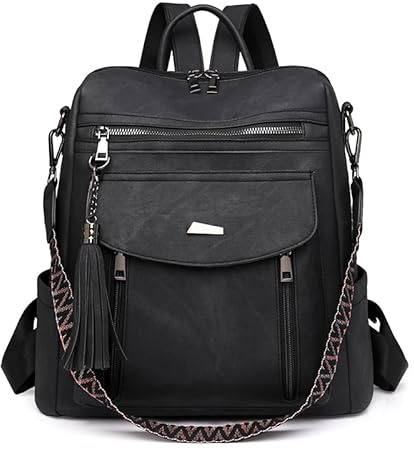 Puwuzixi Backpack Womens Fashion PU Leather Backpacks Ladies Casual Rucksack Shoulder Bag Handbag Purse for Work College Travel(Black)