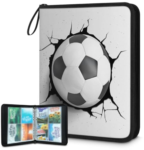 Carpeta de tarjetas coleccionables con 4 bolsillos, diseño de balón de fútbol, con fundas extraíbles, impermeable, con cremallera, capacidad para 50 páginas y 400 tarjetas