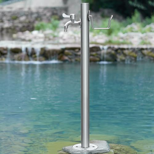 Freestanding Stainless Steel Garden Water Column with Hose Stand Anti Freezing Outdoor Faucet Post Durable Metal Water Fountain Hydrant for Irrigation & Washing
