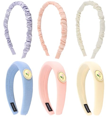 6 Pcs Headbands Fashion Headband Set, Padded Hair Bands for Women Girls, Soft Sponge Headbands, Vintage Wide Hair Band Women's Fashion Hair Accessories