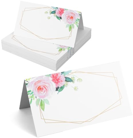 50PCS Place Cards for Table Setting, Flowers Table Name Place Cards, Editable Tent Table-Card for Wedding, Bridal Shower, Baby Shower, Birthday, Reception, Dinner, Party Decorations (4x3.5 Inch)