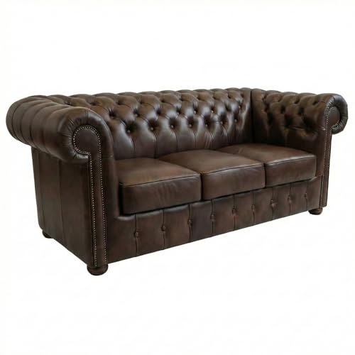 Generisch Chesterfield CASA Sofa 3-Sitzer - 200 cm – Braun - Italienisches Echtleder – Handgefertigt in Einer polnischen Manufaktur – Luxuriöses Design für Wohnzimmer und Büro