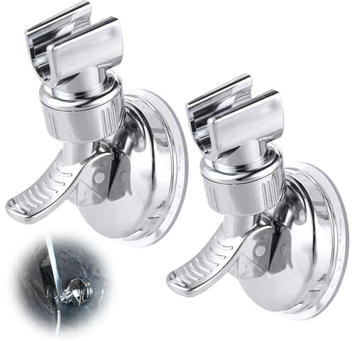 2 soportes para alcachofa de ducha sin taladrar, soporte para cabezal de ducha con ventosa, ajustable, antideslizante, extraíble, universal, soporte de cabezal de ducha de plástico ABS (plata)