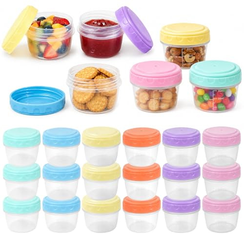 18 PCS Small Food Containers with Lids, 2 oz Snack Pots & Sauce Pots | BPA-Free Baby Food Storage Containers, Leak-Proof Plastic Salad Dressing Containers with Screw-Top for Sauce, Yogurt & Fruit