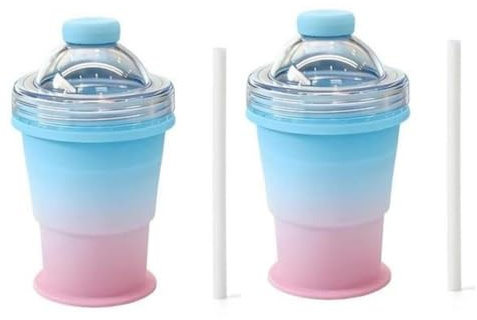 2-In-1 Foldable Silicone Large Round Ice Cubes Molds, 2pcs Golf Ball Ice Cubes Mold Cup, Iced Maker Cup, Easy Demolding, Leakproof Travel Tumbler For Coffee, Juice, Gym, Outdoor(Gradient)