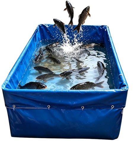 Hamankim Serbatoio per l'acqua in Tela Impermeabile e Resistente per laghetti, Piscina temporanea e Durevole, Acquario Fuori Terra, Vasca per l'allevamento di Carpe Koi - Telaio Non Incluso(3x3x1.0m)