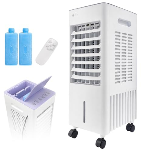 Rafraîchisseur d'air Économe en Énergie, Climatiseur Mobile 4-en-1, Réservoir 12L, 2 Pains de Glace, Sans Tuyau, Purificateur et Humidificateur, Basse Consommation