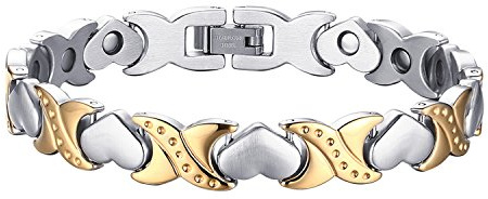 OIDEA Dam magnetarmband, rostfritt stål hjärta kärlek länkar handled polerad kedjearmband hälsa armkedja armband, guld silver, 20 centimeter, Rostfritt stål Rostfritt stål magnet, utan sten
