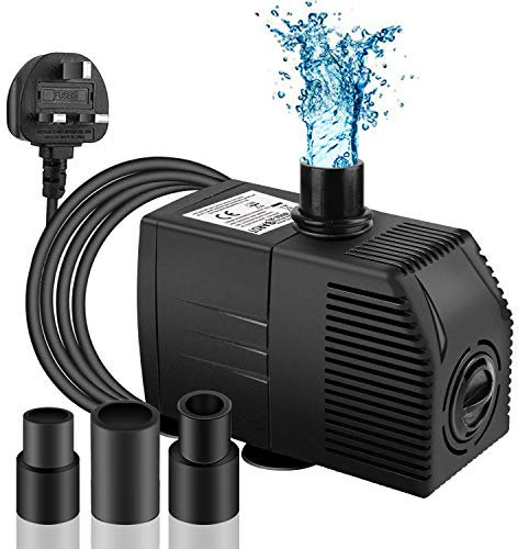 BARST 600L/H Submersible Pump with Filter, Ultra Quiet Water Pump for Fountains, Pool, Fish Tank, Pond, Hydroponics, Statuary with 4 Strong Suction Cups,3 Nozzles & 1.83m Power Cord 12W