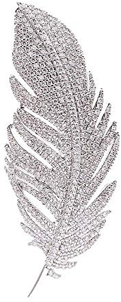 Rhinestone Feather Brooches Pin for Women Men Fashion Crystal Delicate Leaf Brooch Lapel Pins Elegant Dress Accessories Jewelry Boutonniere Corsage for Hat Bag Suit Tie Wedding Birthday