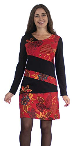 Coline - Abito corto invernale etnico - Colore: Nero - Taglia: XXL, Nero , XXL