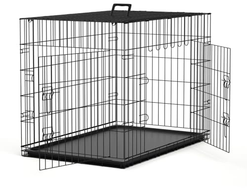 Nobleza Gabbia per Cani in Metallo, 76x45x51,5cm, Scatola con Griglie, Gabbia per Animali Domestici con 2 Porte, Vassoio di Base in Plastica Resistente alla Masticazione e Maniglia per Il Trasporto