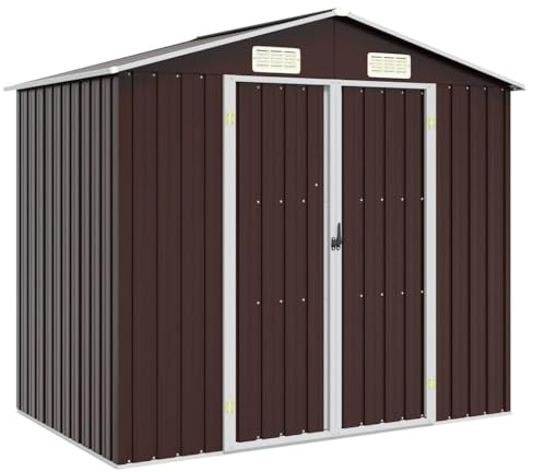 vidaXL Cobertizo de Jardín Cabaña de Troncos Patio Caseta Arrojar Plane Almacenamiento Herramientas Equipos Resistente Acero Galvanizado Marrón