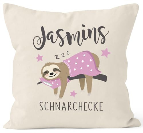 MoonWorks SpecialMe® Kissen-Bezug personalisiert Schnarchecke mit Namen Faultier persönliche Geschenke Frauen Kinder lustig Natur 40cm x 40cm